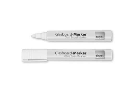 Glasboardmarker Sigel 2-3mm ronde punt 2 stuks in etui wit
