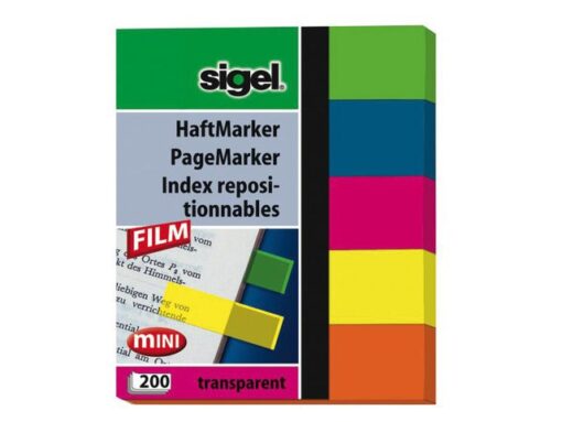 Indexeringsstrookjes Sigel Film maat strookjes 12x50mm.     5-kleurig 200 vel