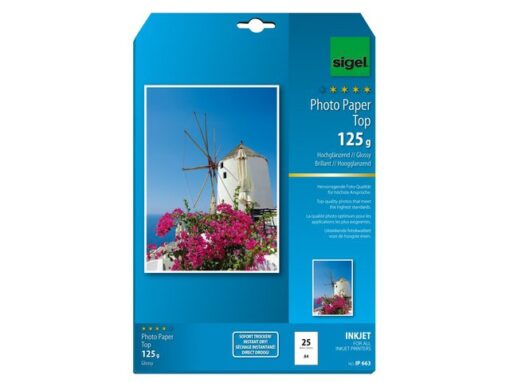 Inkjetpapier Sigel A4 125grs Foto papier pak a 25 vel       hoogglans hoogwit
