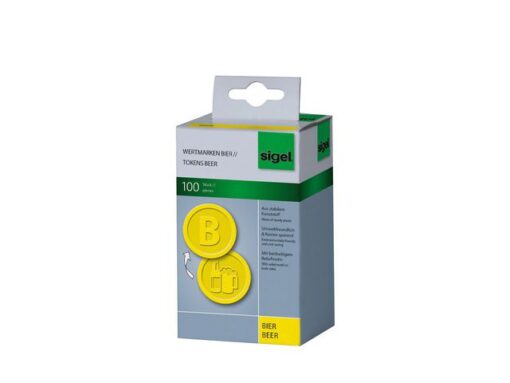 Waardemunten Sigel kunststof 100 stuks 25mm bier geel