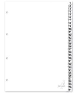 Kangaro KTC Tabblad Kangaro A4 cijfers PP 120 micron wit 4-gaats        31-delig