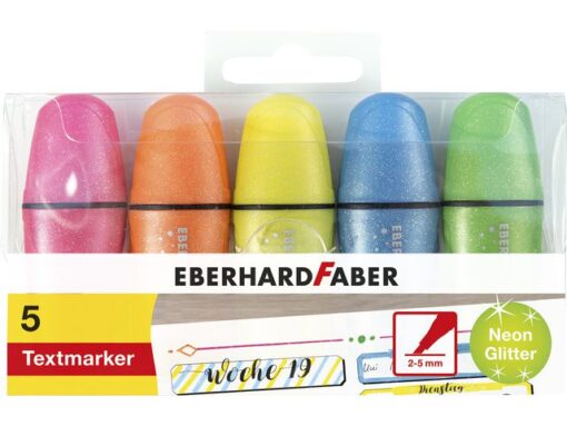 Tekstmarker Eberhard Faber mini glitter neon etui 5 stuks