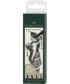 Faber Castell Tekenstift Faber-Castell Pitt Artist Pen etui 4 stuks 199 zwart lijndiktes 1.5, C, B, FM