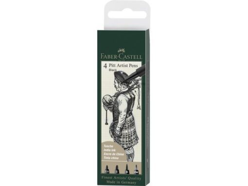 Faber Castell Tekenstift Faber-Castell Pitt Artist Pen etui 4 stuks 199 zwart lijndiktes 1.5, C, B, FM