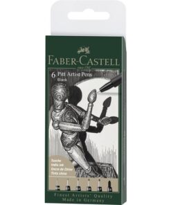 Faber Castell Tekenstift Faber-Castell Pitt Artist Pen etui 6 stuks 199 zwart lijndiktes XXS, XS, S, F, M, 1.5