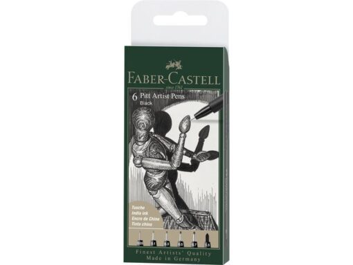 Faber Castell Tekenstift Faber-Castell Pitt Artist Pen etui 6 stuks 199 zwart lijndiktes XXS, XS, S, F, M, 1.5
