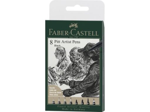 Faber Castell Tekenstift Faber-Castell Pitt Artist Pen etui 8 stuks 199   zwart lijndiktes XXS, S, F, M, B, C, 1.5, FH
