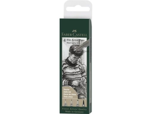 Faber Castell Tekenstift Faber-Castell Pitt Artist Pen etui 4st. 273 warm grijs IV lijndiktes S, F, M, B