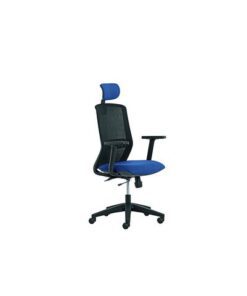 Linea Fabric Bureaustoel Linea Tekna 01/PT zwart/blauw met 3D armleuning en hoofdsteun