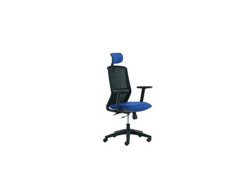 Linea Fabric Bureaustoel Linea Tekna 01/PT zwart/blauw met 3D armleuning en hoofdsteun