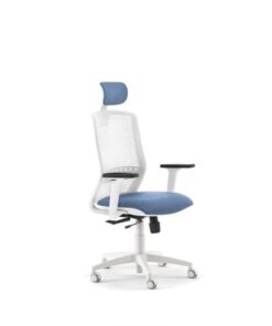 Linea Fabric Bureaustoel Linea Tekna White 01/PT l.blauw/wit met 3D      armleuning en hoofdsteun