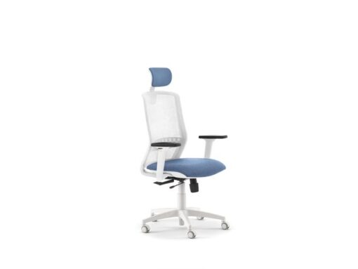 Linea Fabric Bureaustoel Linea Tekna White 01/PT l.blauw/wit met 3D      armleuning en hoofdsteun