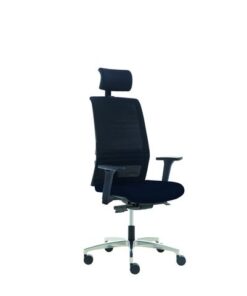 Linea Fabric Bureaustoel Linea Omnia 01/PT zwart/zwart met 3D            armleuning, hoofdsteun en aluminium voet