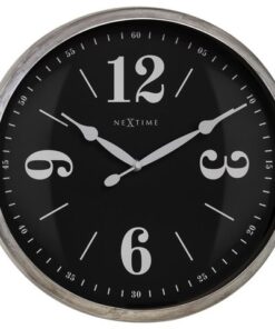 Landelijke wandklok - 39cm - Stille klok - Wit/ ZIlver -    NeXtime "Classic"