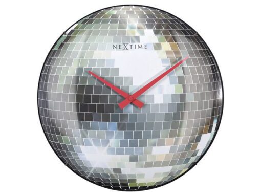 Stille wandklok - 35cm - Discobal - Koepelvormig glas -     NeXtime "Disco Ball"