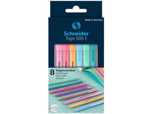 Balpen Schneider Tops 505 F set 8 stuks pastel,             blauwschrijvend