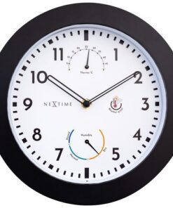 Buitenklok Nextime dia 25,5cm Daisy met thermo- en          hydrometer cijfers, zwarte rand witte wijzerplaat plastic