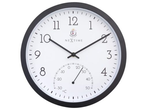 Buitenklok Nextime dia 30.5cm Marigold met temperatuur      cijfers, zwarte rand witte wijzerplaat plastic