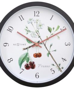 Buitenklok Nextime dia 30.5cm Prunus cijfers, zwarte rand   witte wijzerplaat plastic