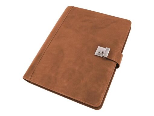 Schrijf/documentenmap Alassio A4. 4 ringsmechaniek Leer     cognac. Met slot