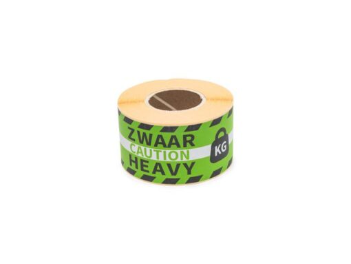 Gevaaretiket Raadhuis 46x125mm rol 250 stuks Heavy caution  EN/NL groen