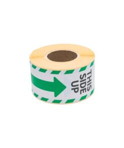 Gevaaretiket Raadhuis 46x125mm rol 250 stuks This side up   groen/wit