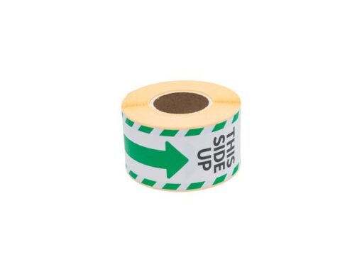 Gevaaretiket Raadhuis 46x125mm rol 250 stuks This side up   groen/wit
