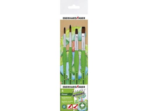 Penselenset Eberhard Faber Green Winner 4st. Rond/plat      4,6,8 en 12, synthetisch haar en handvat