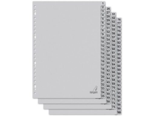 Kangaro KTC Tabblad ECO Kangaro A4 cijfers 180 grams grijs karton       23-gaats 100-delig