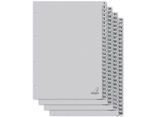 Kangaro KTC Tabblad ECO Kangaro A4 cijfers 180 grams grijs karton       4-gaats 100-delig