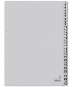 Kangaro KTC Tabblad ECO Kangaro A4 cijfers 180 grams grijs karton       4-gaats 31-delig