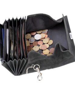 Kelnerportefeuille Alassio hunter leer grijs met metalen    ketting 18,5x9,5 cm