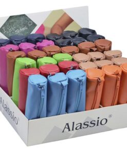Juscha Display met etuis van Alassio. Echt leer. Assorti kleuren