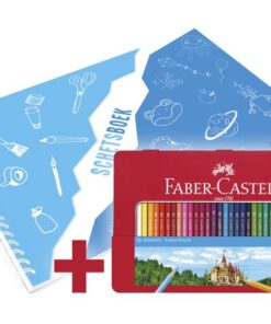 Faber Castell Kleurpotlood Faber-Castell Castle zeskantig 36 stuks in     metalen blik + gratis A3 Kangaro schetsboek
