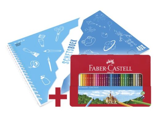 Faber Castell Kleurpotlood Faber-Castell Castle zeskantig 36 stuks in     metalen blik + gratis A3 Kangaro schetsboek