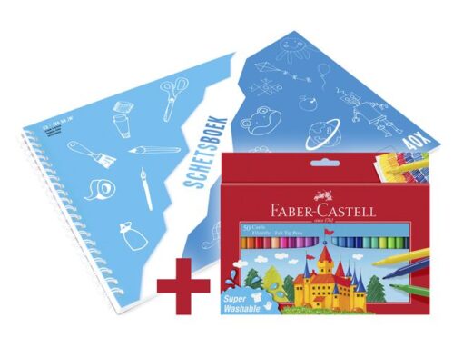 Faber Castell Viltstift Faber-Castell 50 stuks assorti + gratis A3        Kangaro schetsboek