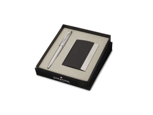 Balpen Giftset SHEAFFER 100 G9306 Brushed chrome nickel     plated met visitekaarthouder