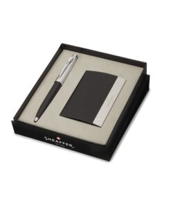Balpen Giftset SHEAFFER 100 G9313 Glossy black barrel-      brushed nickel plated met visitekaarthouder
