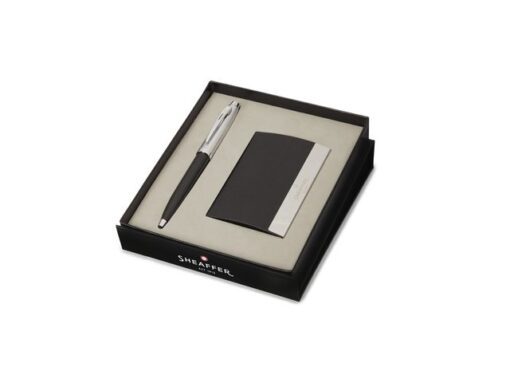 Balpen Giftset SHEAFFER 100 G9313 Glossy black barrel-      brushed nickel plated met visitekaarthouder