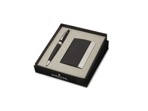 Balpen Giftset SHEAFFER 300 G9312 Glossy black chrome       plated met visitekaarthouder