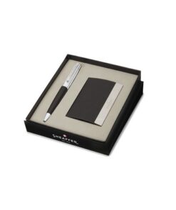 Balpen Giftset SHEAFFER 300 G9314 Glossy black chrome       plated met visitekaarthouder