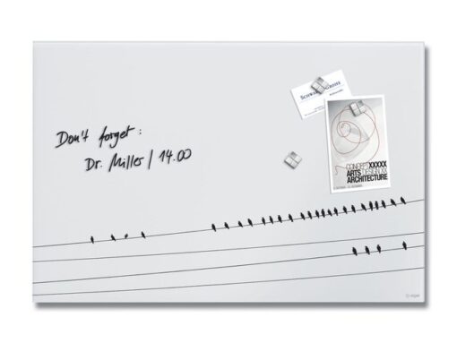Glasmagneetbord Sigel mat LITTLE BIRDS 600x400x15mm 3 magn  + bevestigingsmat.
