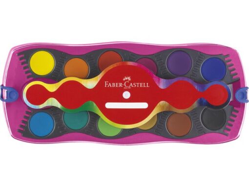 Faber Castell Waterverfdoos Faber-Castell Connector 12 kleuren + 1 tube   regenboog glitter en unicorn stickers