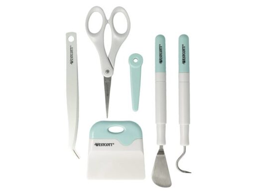 Crafttoolset Westcott 6 delig schraper, schaar met          bescherm- kap, pelhaak, spatel en pincet