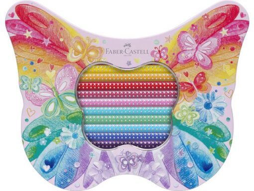 Faber Castell Kleurpotloden Faber-Castell sparkle 12 standaard kleuren +  8 pastel kleuren in bewaarblik vlinder inclusief vlinder