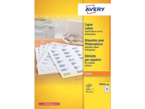 Kopieeretiket Avery 70x26mm 100 vel 33 etiketten per vel wit
