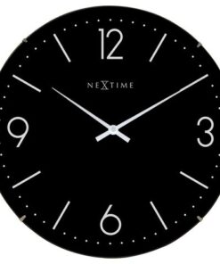 Wandklok NeXtime dia. 35 cm, bol glas, zwart, 'Basic Dome'