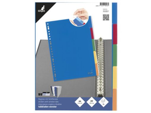 Kangaro KTC Tabblad Kangaro A4 venster PP 120 micron assorti 23-gaats 5-delig