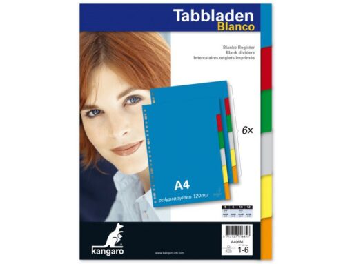 Kangaro KTC Tabblad Kangaro A4 blanco PP 120 micron assorti 23-gaats    6-delig