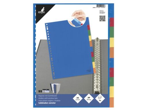Kangaro KTC Tabblad Kangaro A4 venster PP 120 micron assorti 23-gaats 10-delig